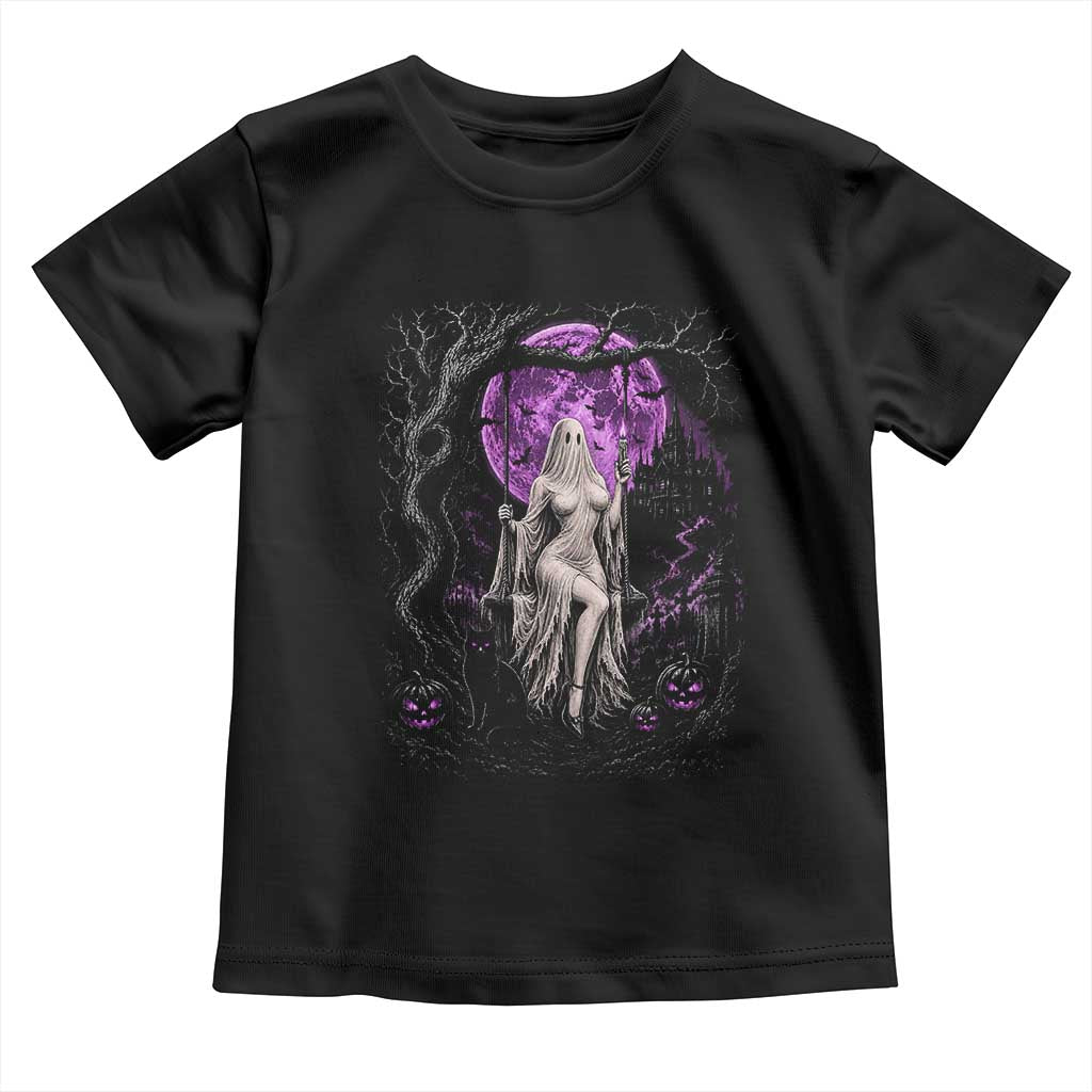 Mystical Ghost Girl Halloween Toddler T Shirt Gothic Purple Moon Haunted Castle Art