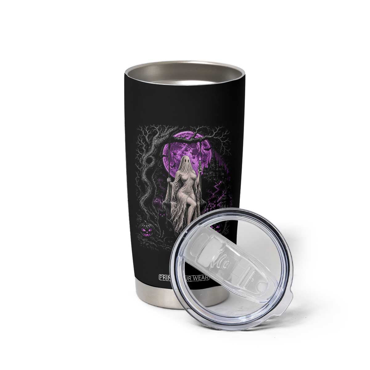 Mystical Ghost Girl Halloween Tumbler Cup Gothic Purple Moon Haunted Castle Art TS12 Print Your Wear