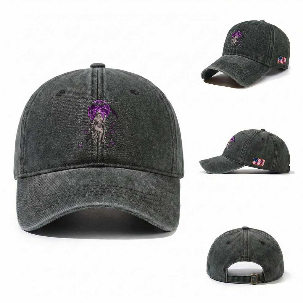 Mystical Ghost Girl Halloween Washed Cotton Baseball Cap Gothic Purple Moon Haunted Castle Art