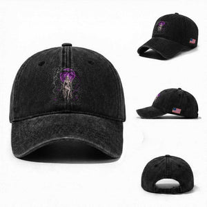 Mystical Ghost Girl Halloween Washed Cotton Baseball Cap Gothic Purple Moon Haunted Castle Art
