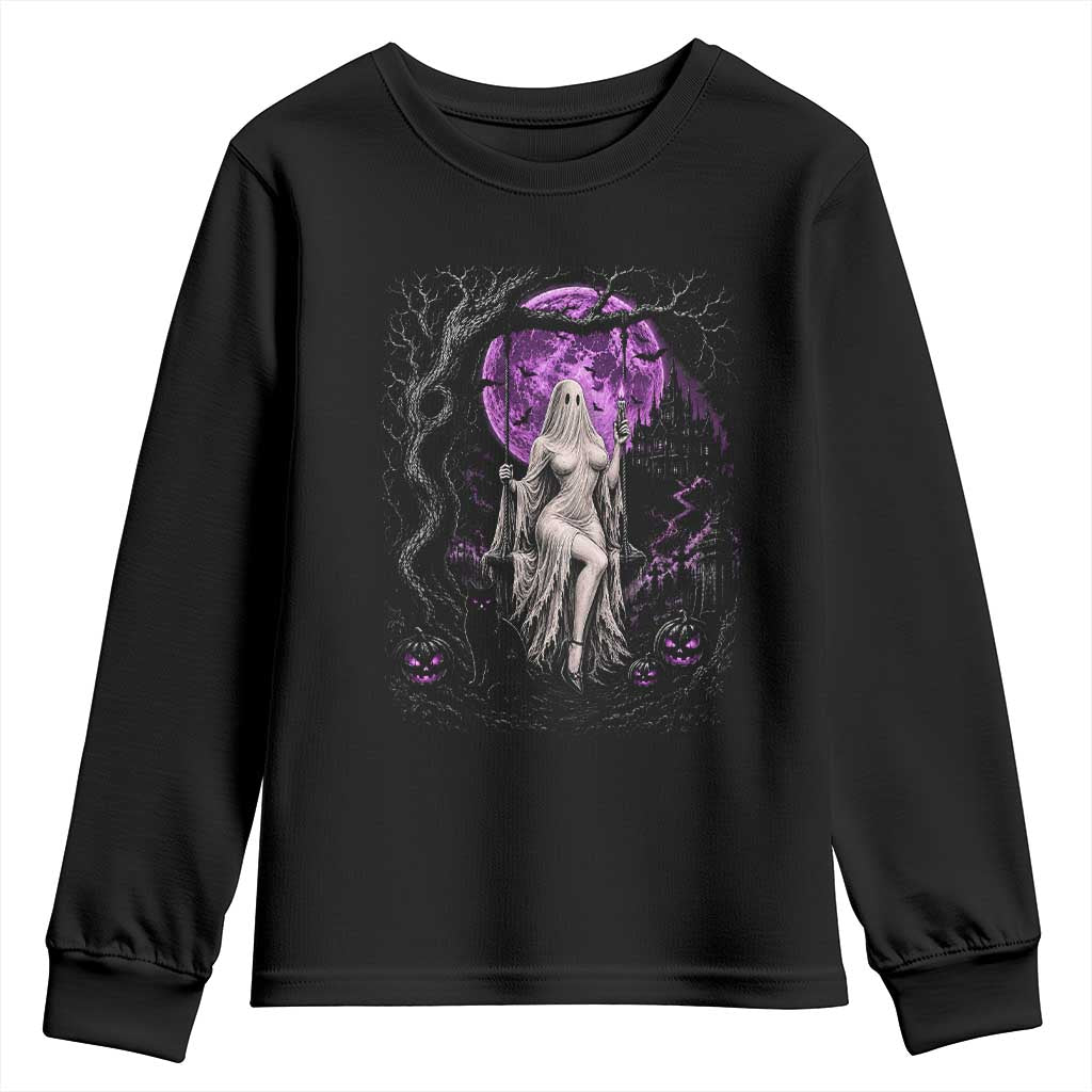 Mystical Ghost Girl Halloween Youth Sweatshirt Gothic Purple Moon Haunted Castle Art TS12 Black Print Your Wear