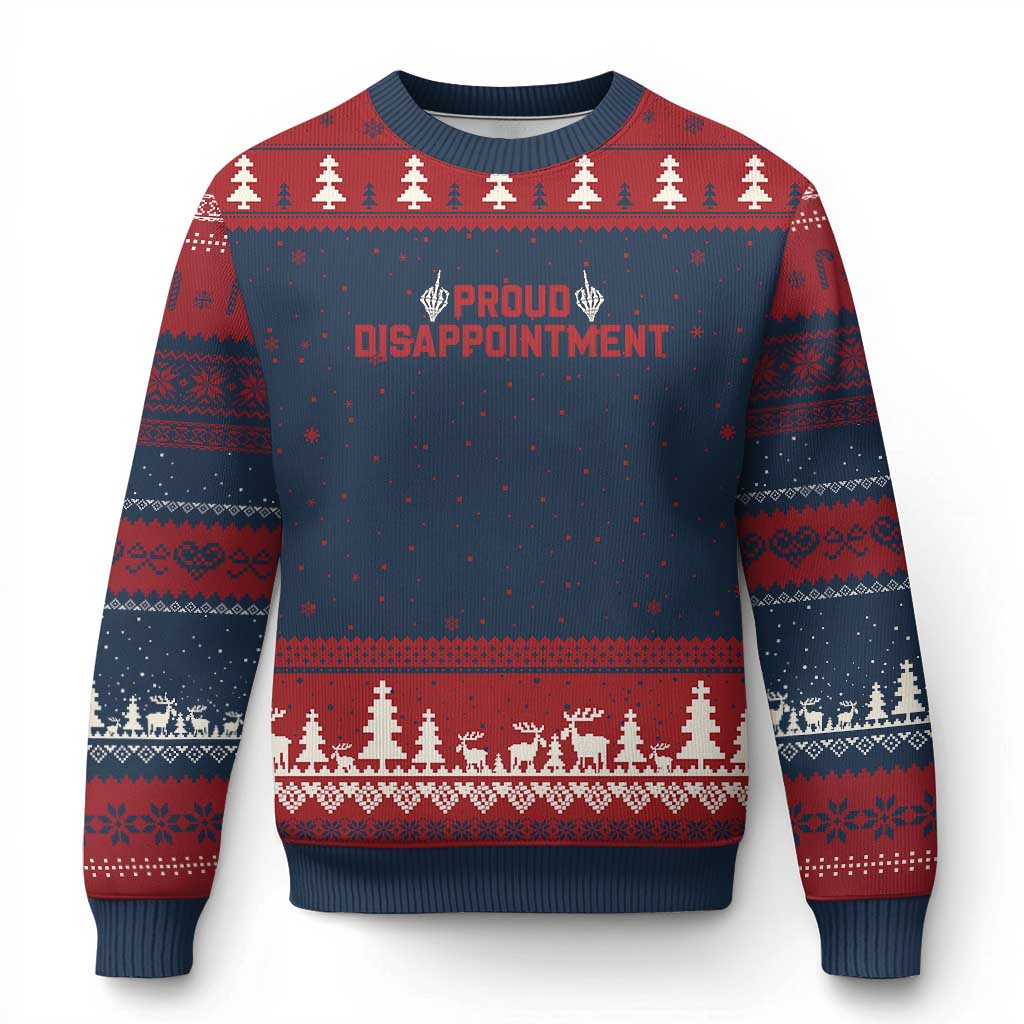 Proud Disappointment Skeleton Middle Fingers Badge Ugly Christmas Sweater Funny Sarcastic Dark Humor
