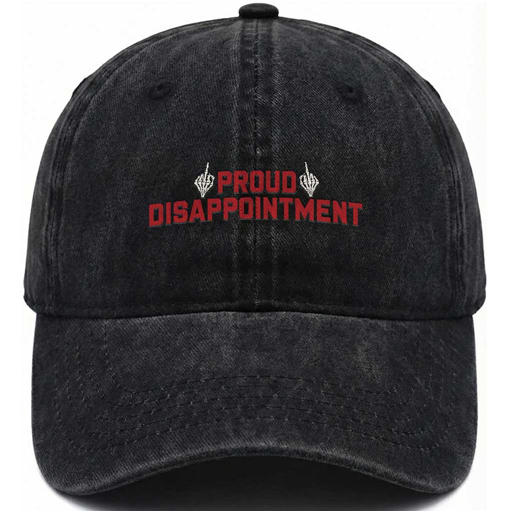 Proud Disappointment Skeleton Middle Fingers Badge Washed Cotton Baseball Cap Funny Sarcastic Dark Humor