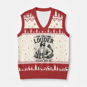 Funny Christian Elijah Faith V-Neck Knit Sweater Vest Try Calling Louder 850 BC Bible Graphic