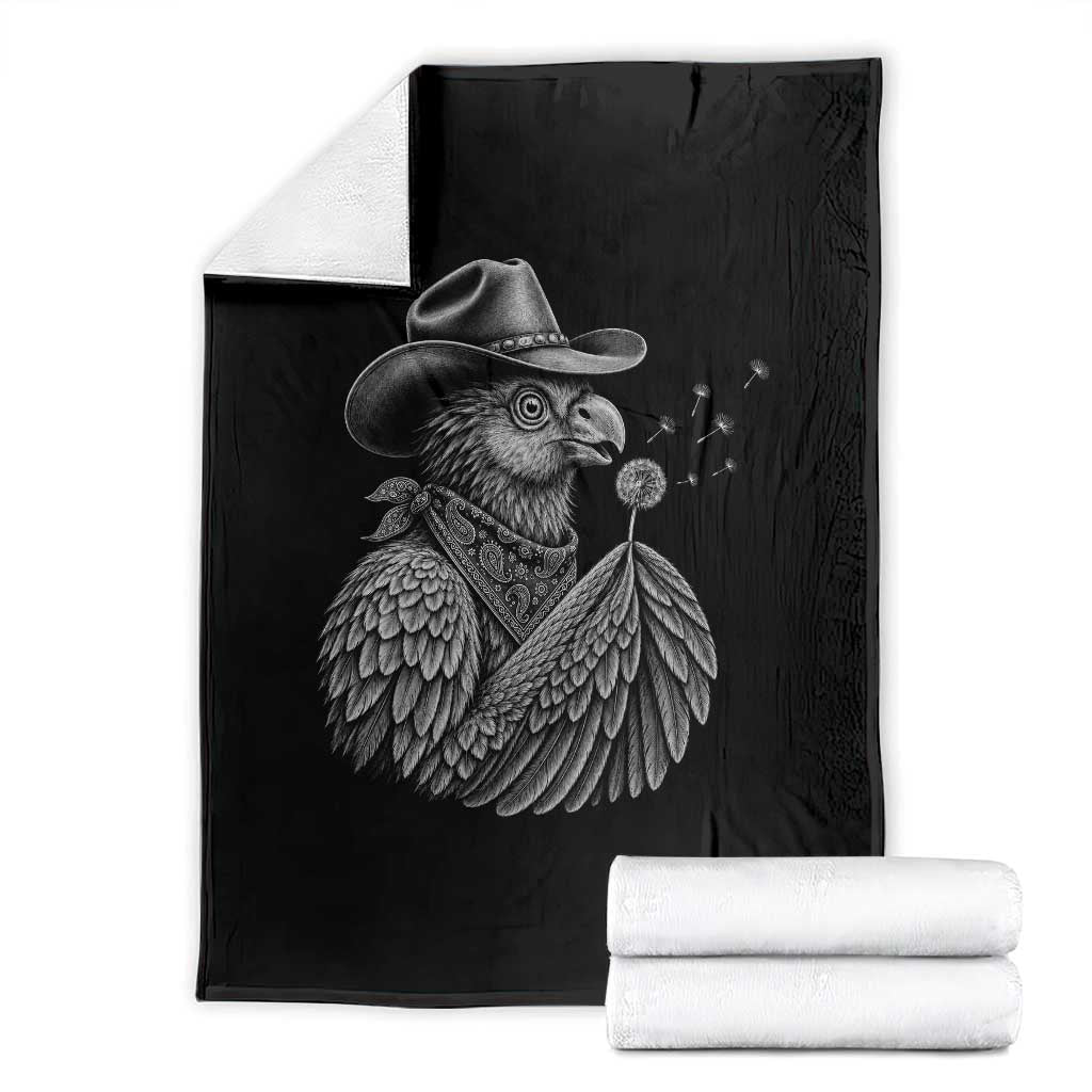 Funny Cowboy Hoatzin Throw Blanket Blowing Dandelion Western Bird Gift TS12 Black Print Your Wear