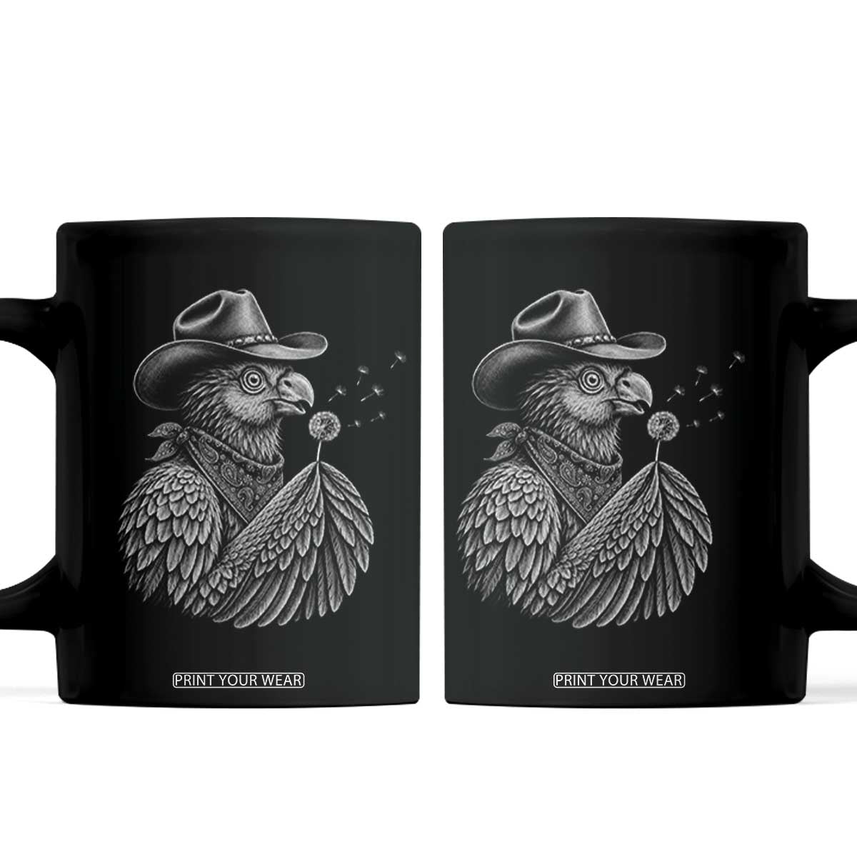 Funny Cowboy Hoatzin Coffee Mug Blowing Dandelion Western Bird Gift TS12 Black Print Your Wear