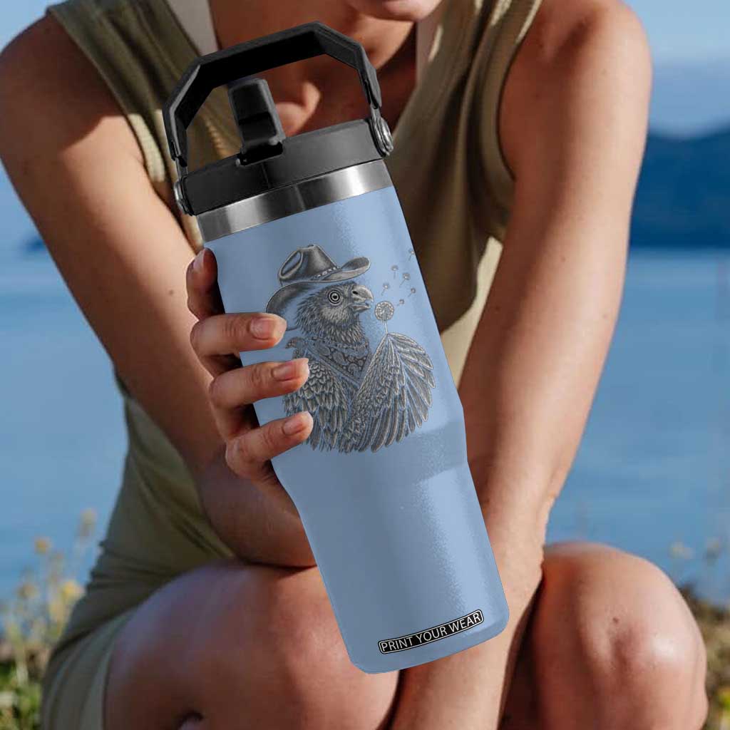Funny Cowboy Hoatzin Flip Straw Tumbler Blowing Dandelion Western Bird Gift TS12 One Size: 30 oz Light Blue Print Your Wear