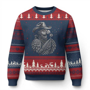 Funny Cowboy Hoatzin Ugly Christmas Sweater Blowing Dandelion Western Bird Gift