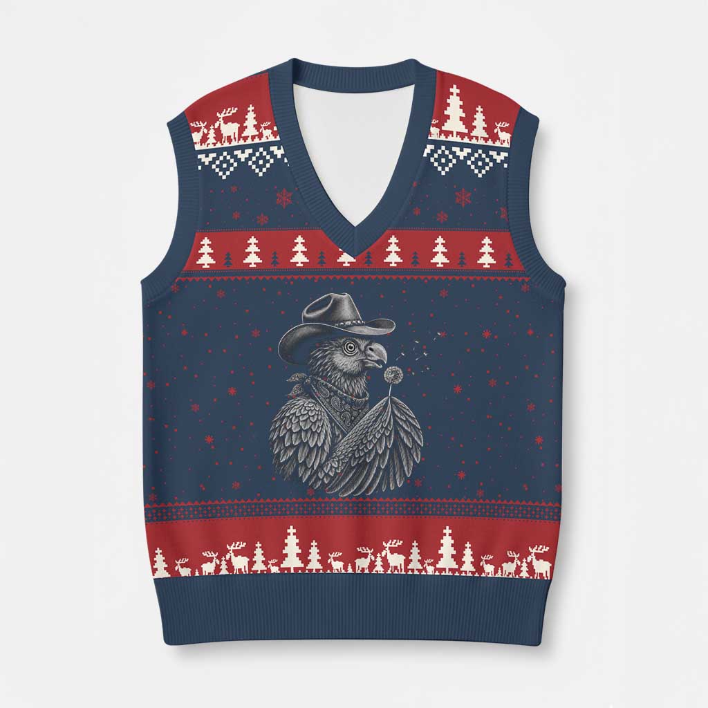 Funny Cowboy Hoatzin V-Neck Knit Sweater Vest Blowing Dandelion Western Bird Gift TS12 Navy Red Print Your Wear