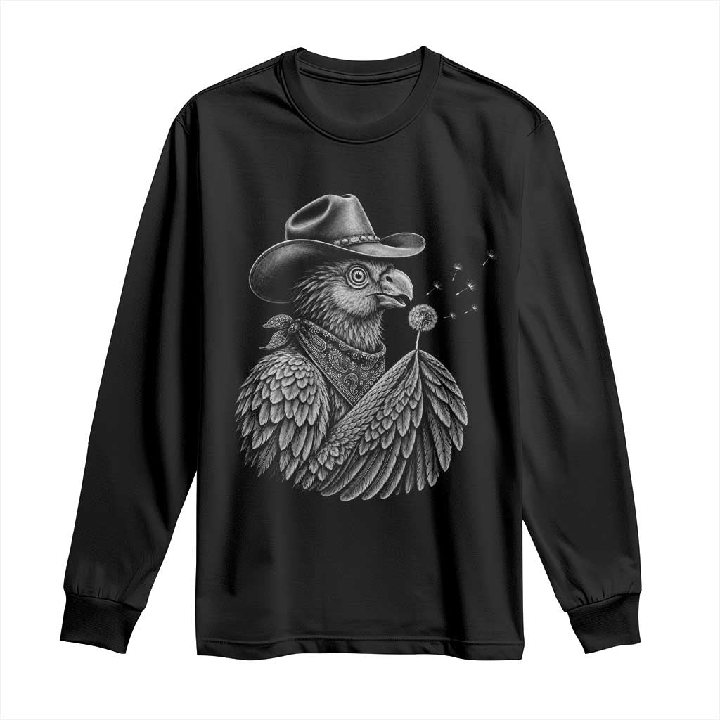 Funny Cowboy Hoatzin Long Sleeve Shirt Blowing Dandelion Western Bird Gift TS12 Black Print Your Wear