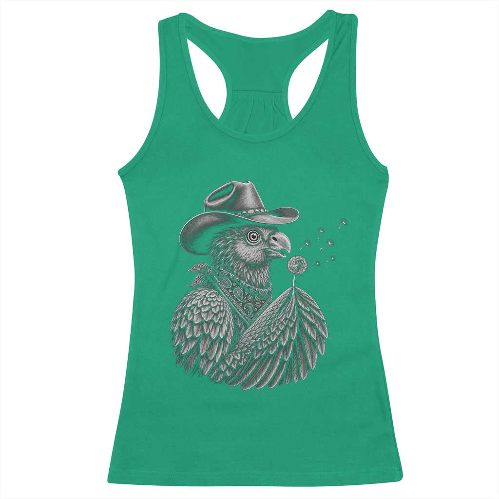 Funny Cowboy Hoatzin Racerback Tank Top Blowing Dandelion Western Bird Gift