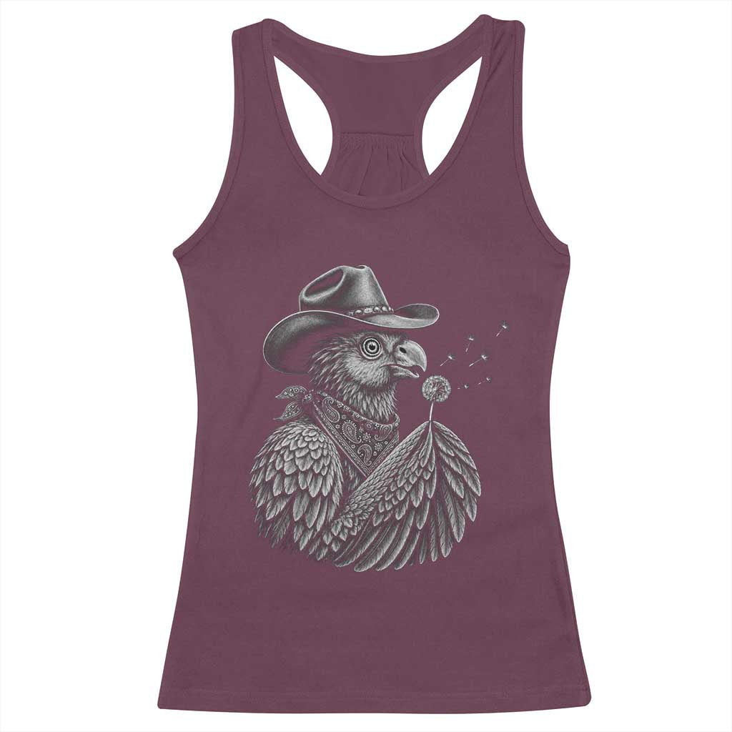 Funny Cowboy Hoatzin Racerback Tank Top Blowing Dandelion Western Bird Gift