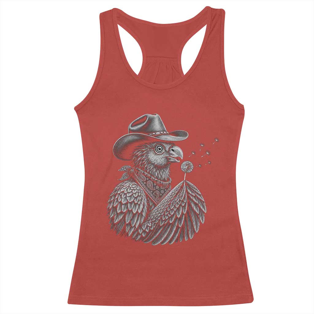 Funny Cowboy Hoatzin Racerback Tank Top Blowing Dandelion Western Bird Gift