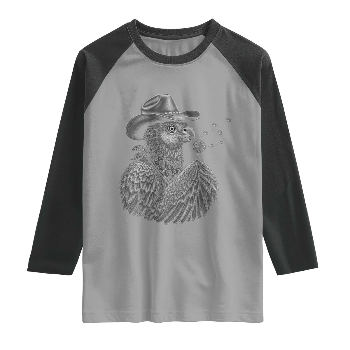 Funny Cowboy Hoatzin Raglan Shirt Blowing Dandelion Western Bird Gift