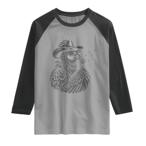 Funny Cowboy Hoatzin Raglan Shirt Blowing Dandelion Western Bird Gift