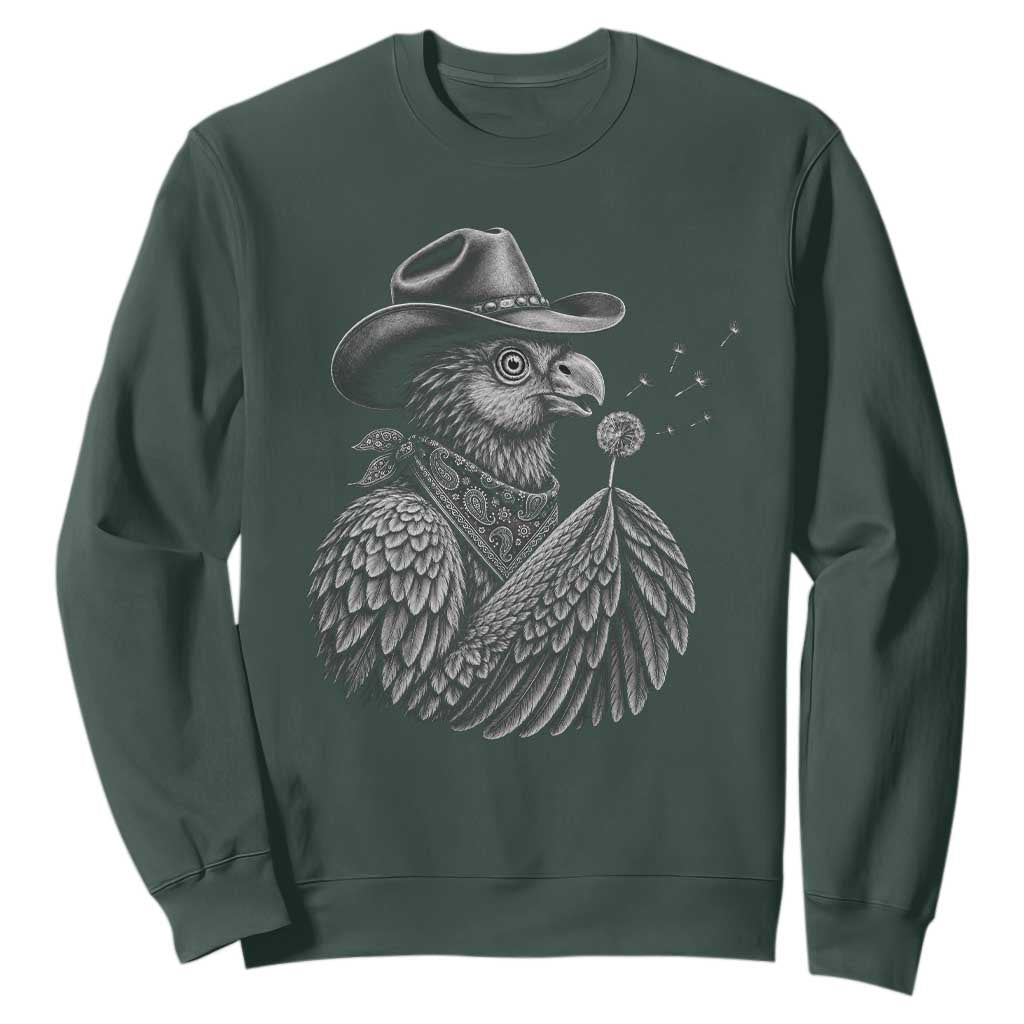 Funny Cowboy Hoatzin Sweatshirt Blowing Dandelion Western Bird Gift
