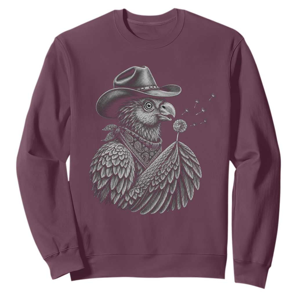 Funny Cowboy Hoatzin Sweatshirt Blowing Dandelion Western Bird Gift