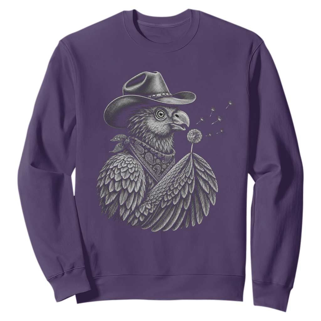 Funny Cowboy Hoatzin Sweatshirt Blowing Dandelion Western Bird Gift