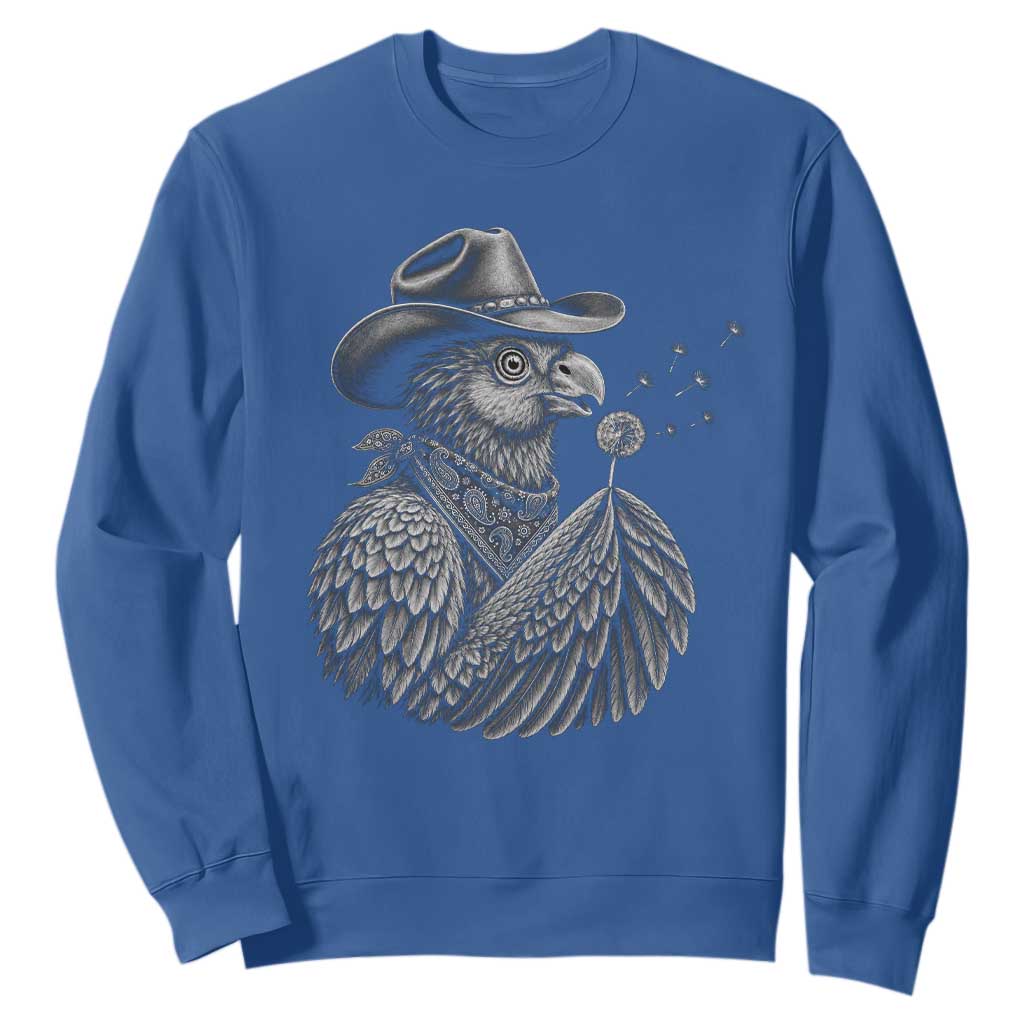 Funny Cowboy Hoatzin Sweatshirt Blowing Dandelion Western Bird Gift