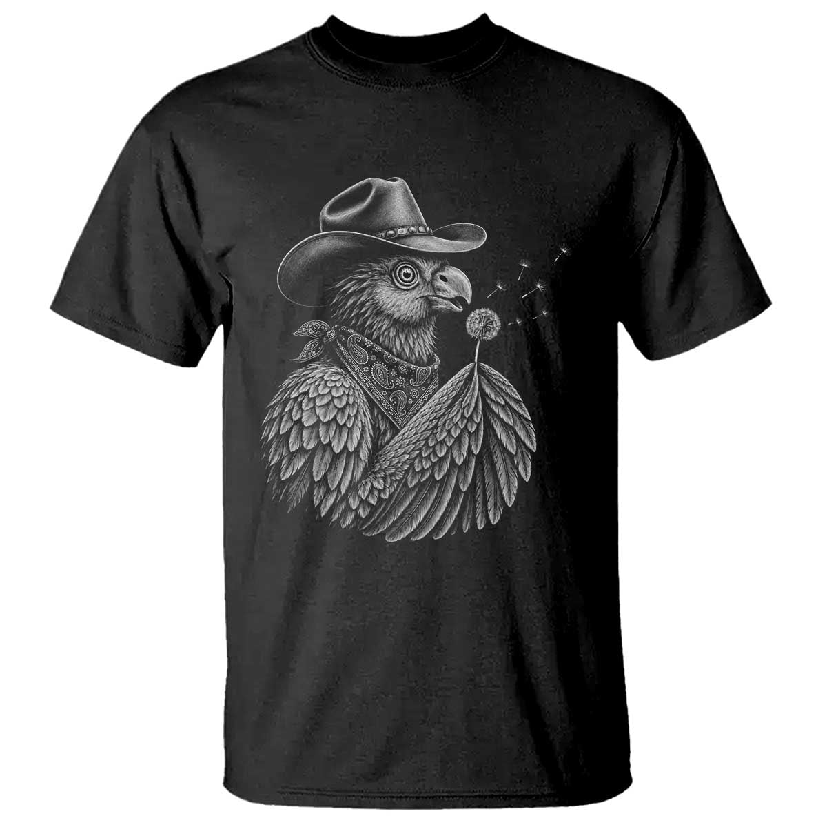 Funny Cowboy Hoatzin T Shirt Blowing Dandelion Western Bird Gift TS12 Black Print Your Wear