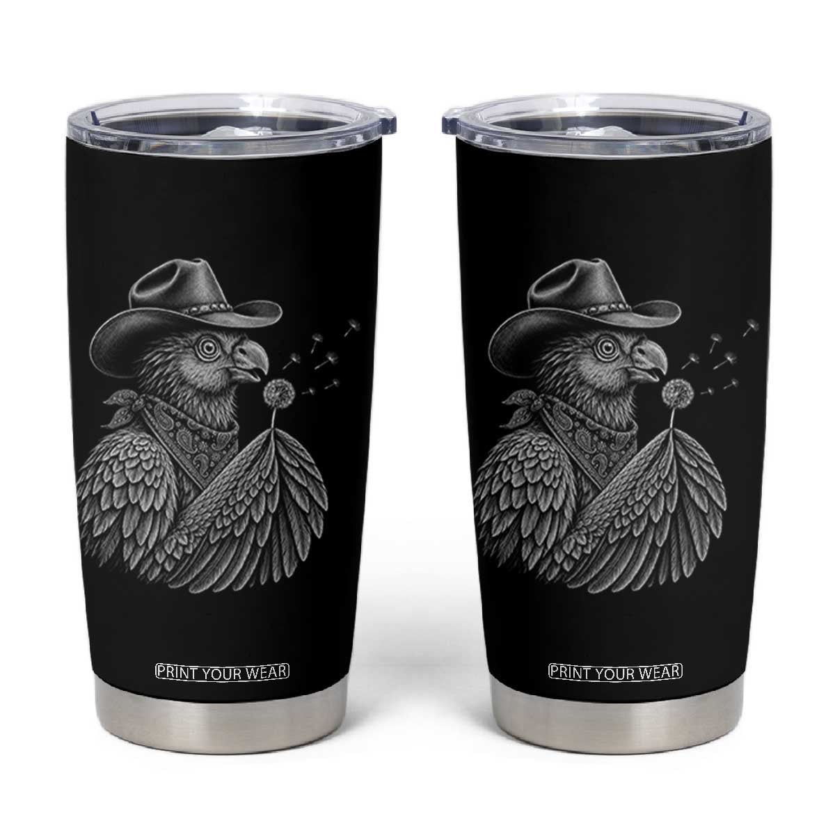 Funny Cowboy Hoatzin Tumbler Cup Blowing Dandelion Western Bird Gift TS12 Black Print Your Wear