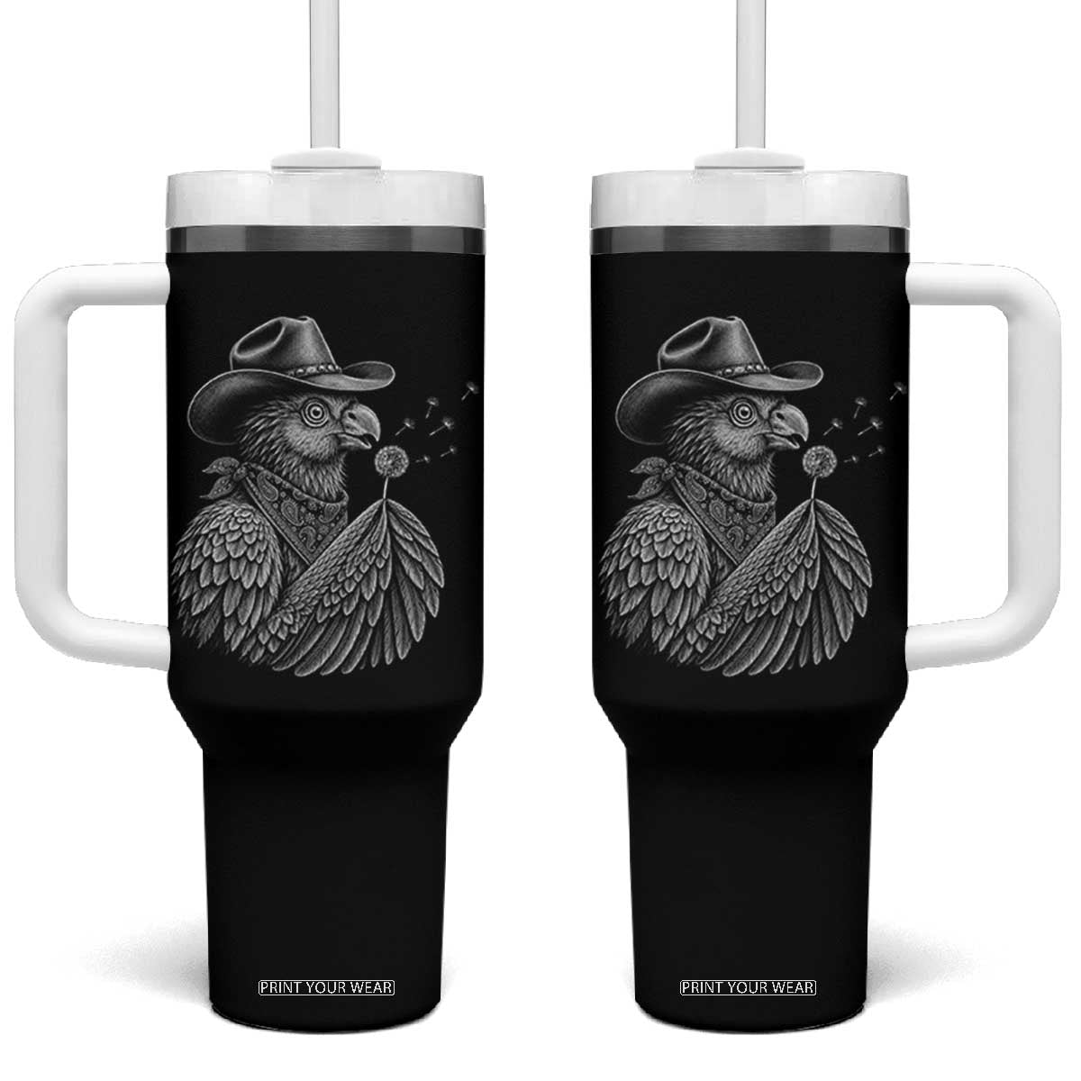 Funny Cowboy Hoatzin Tumbler With Handle Blowing Dandelion Western Bird Gift TS12 One Size: 40 oz Black Print Your Wear