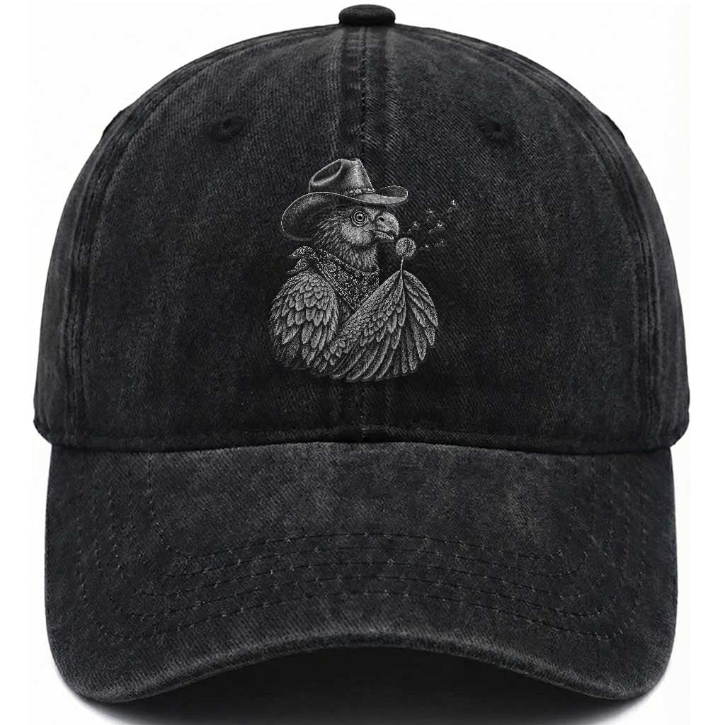Funny Cowboy Hoatzin Washed Cotton Baseball Cap Blowing Dandelion Western Bird Gift