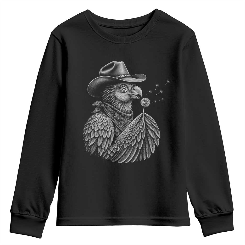 Funny Cowboy Hoatzin Youth Sweatshirt Blowing Dandelion Western Bird Gift TS12 Black Print Your Wear