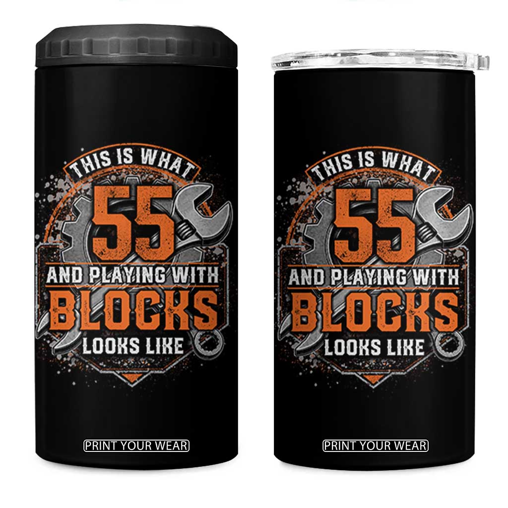 Funny 55th Birthday Mechanic 4 in 1 Can Cooler Tumbler This Is What 55 And Playing With Blocks Looks Like TS12 One Size: 16 oz Black Print Your Wear