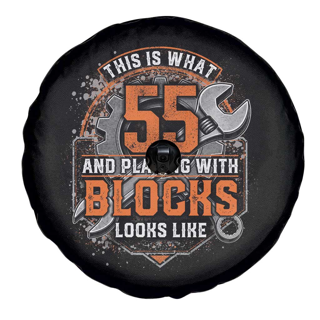 Funny 55th Birthday Mechanic Spare Tire Cover This Is What 55 And Playing With Blocks Looks Like TS12 Print Your Wear