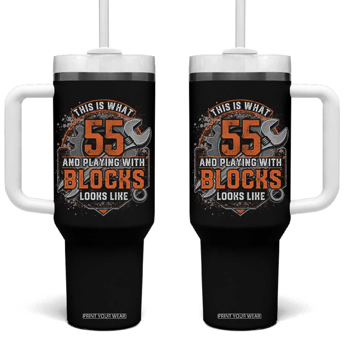 Funny 55th Birthday Mechanic Tumbler With Handle This Is What 55 And Playing With Blocks Looks Like TS12 One Size: 40 oz Black Print Your Wear