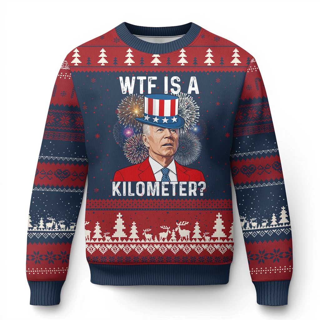 WTF is A Kilometer Ugly Christmas Sweater Funny 4th of July TS14 Navy Red Print Your Wear
