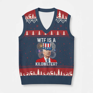 WTF is A Kilometer V-Neck Knit Sweater Vest Funny 4th of July