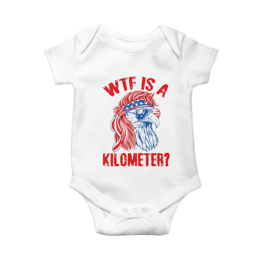WTF is A Kilometer Baby Onesie Patriotic Eagle 4th of July USA American Flag