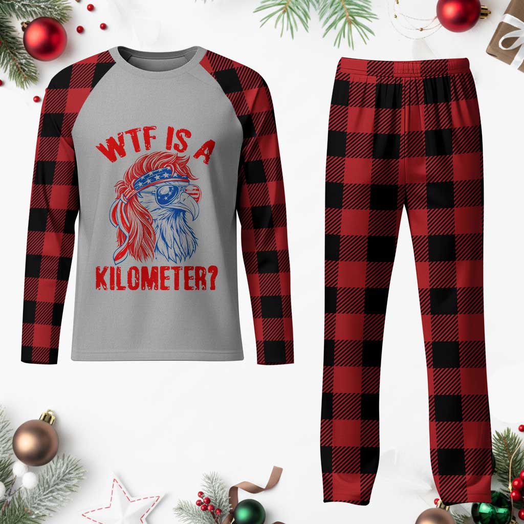 WTF is A Kilometer Plaid Pajama Set Patriotic Eagle 4th of July USA American Flag