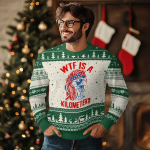 WTF is A Kilometer Ugly Christmas Sweater Patriotic Eagle 4th of July USA American Flag