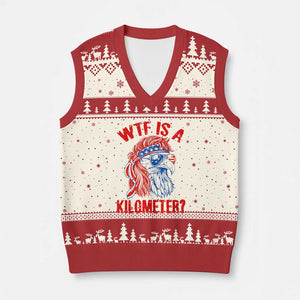 WTF is A Kilometer V-Neck Knit Sweater Vest Patriotic Eagle 4th of July USA American Flag