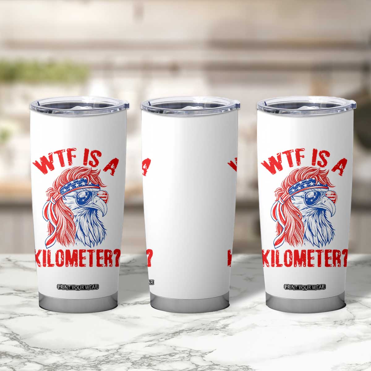 WTF is A Kilometer Tumbler Cup Patriotic Eagle 4th of July USA American Flag