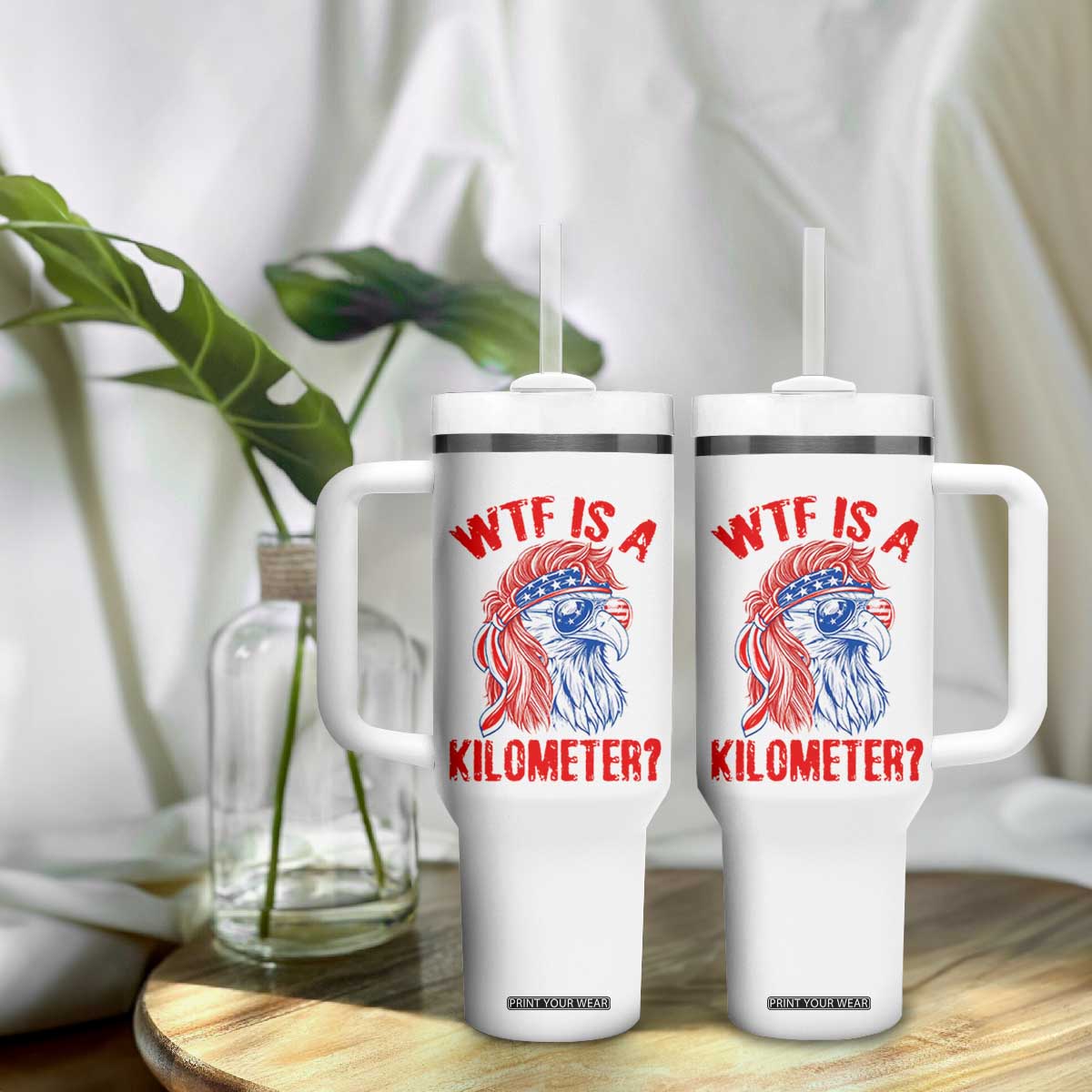 WTF is A Kilometer Tumbler With Handle Patriotic Eagle 4th of July USA American Flag