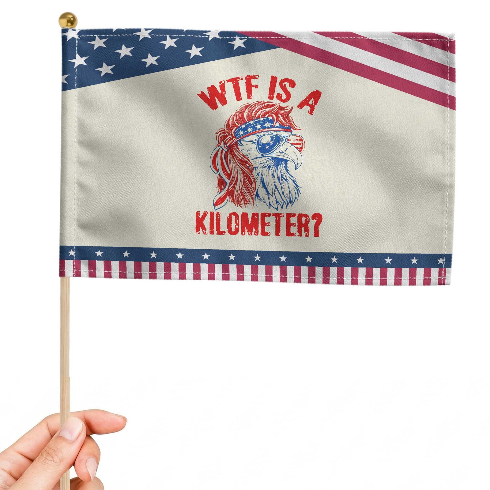 WTF is A Kilometer Patriotic Handheld Flag Eagle 4th of July USA American Flag TS14 Modern 8.2