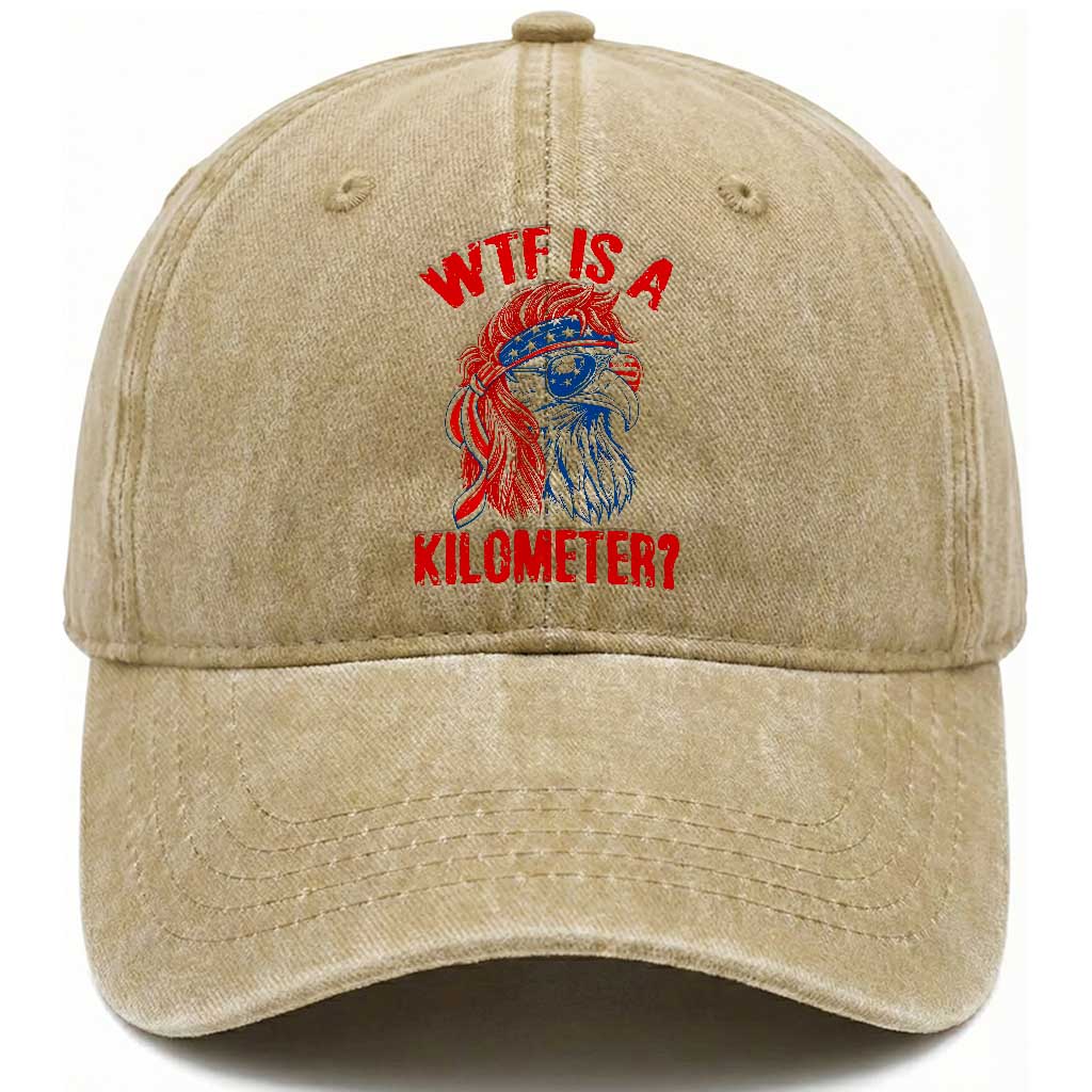 WTF is A Kilometer Washed Cotton Baseball Cap Patriotic Eagle 4th of July USA American Flag