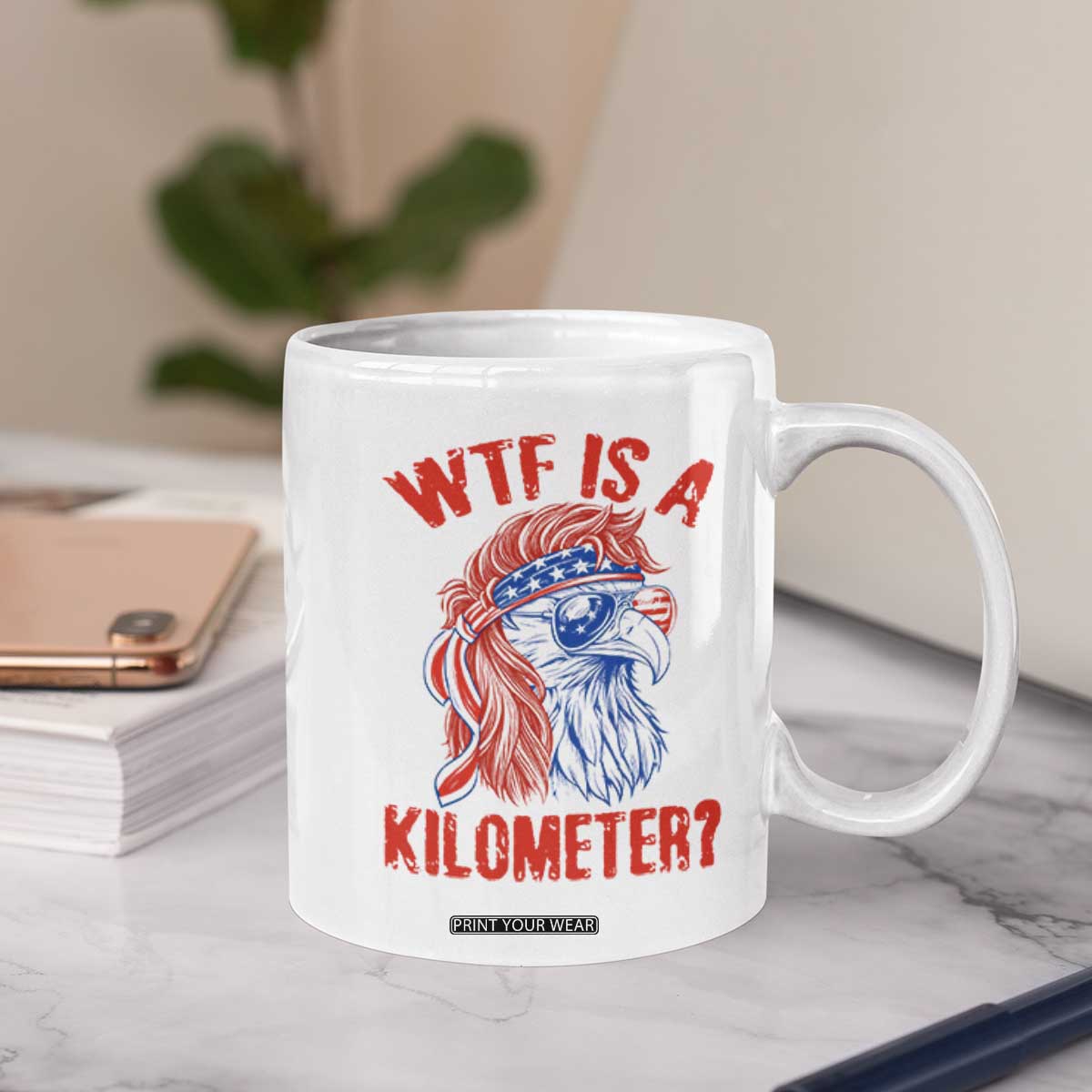 WTF is A Kilometer Coffee Mug Patriotic Eagle 4th of July USA American Flag