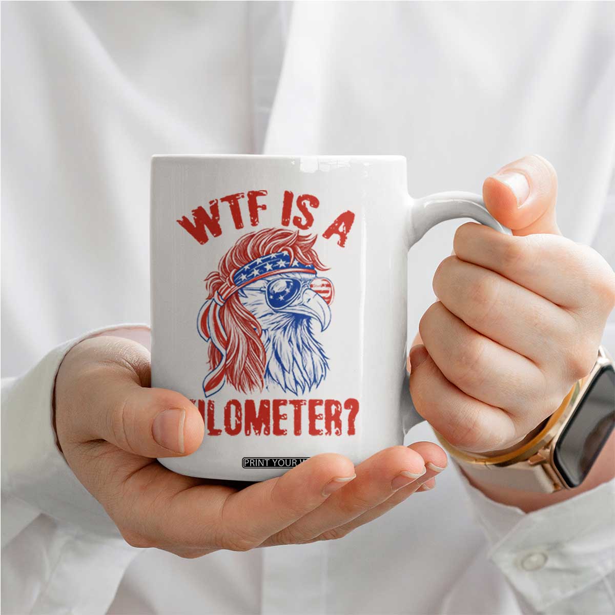 WTF is A Kilometer Coffee Mug Patriotic Eagle 4th of July USA American Flag