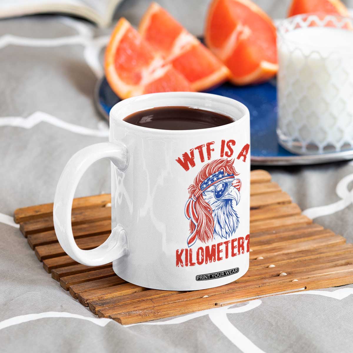 WTF is A Kilometer Coffee Mug Patriotic Eagle 4th of July USA American Flag