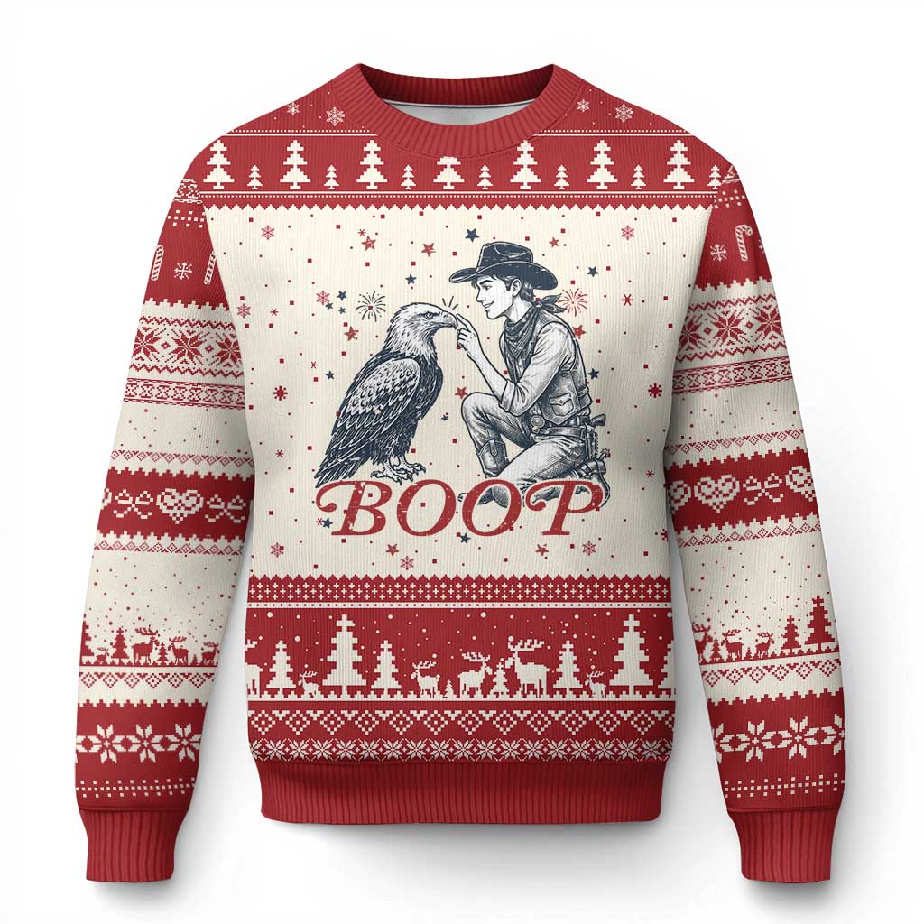 Boop Eagle Ugly Christmas Sweater Western Cowboy Patriotic 4th of July TS14 Beige Red Print Your Wear
