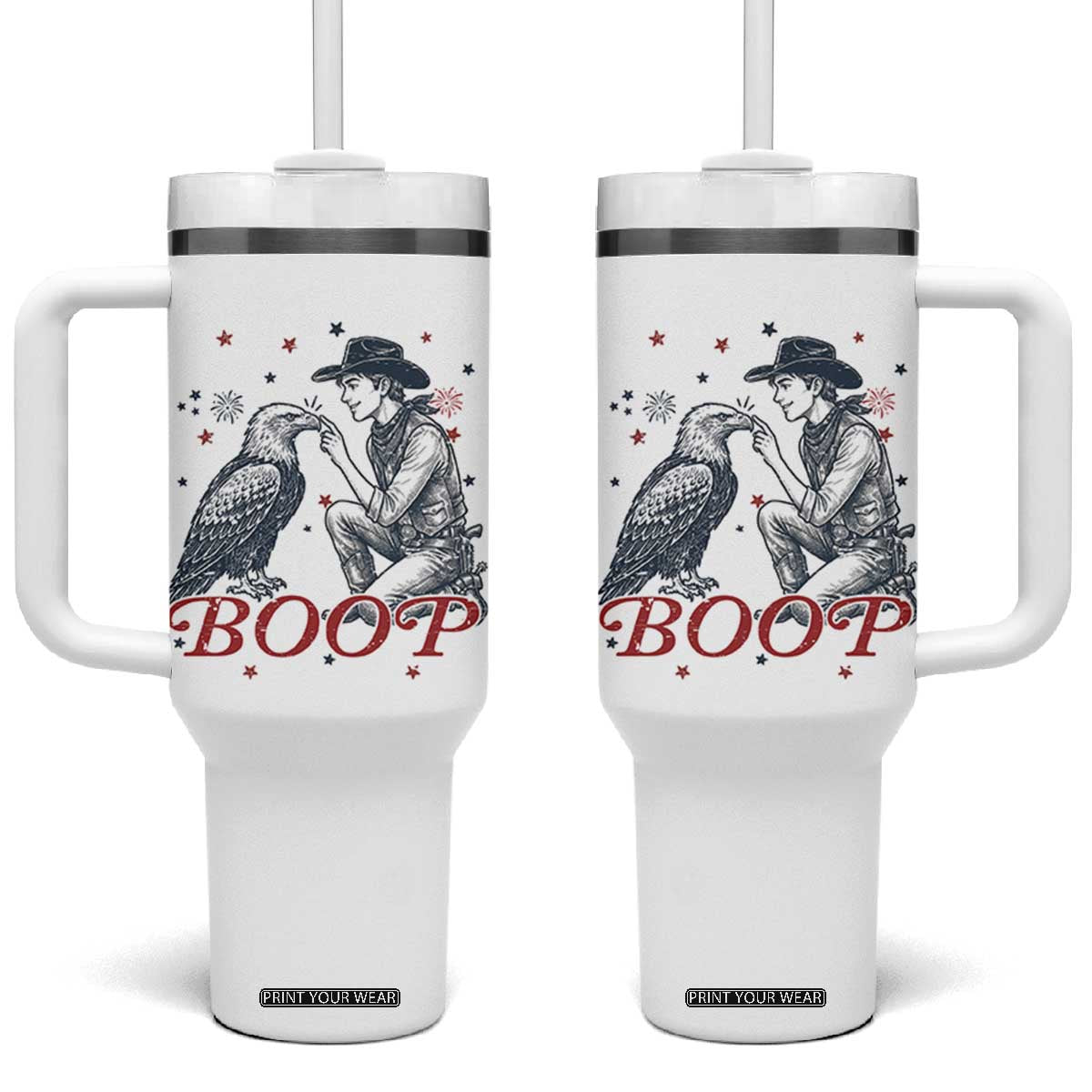 Boop Eagle Tumbler With Handle Western Cowboy Patriotic 4th of July