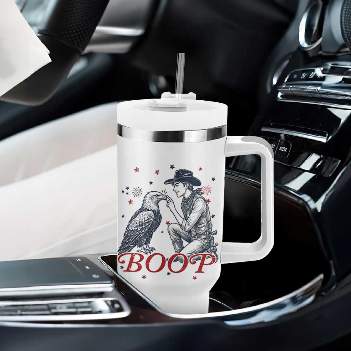 Boop Eagle Tumbler With Handle Western Cowboy Patriotic 4th of July