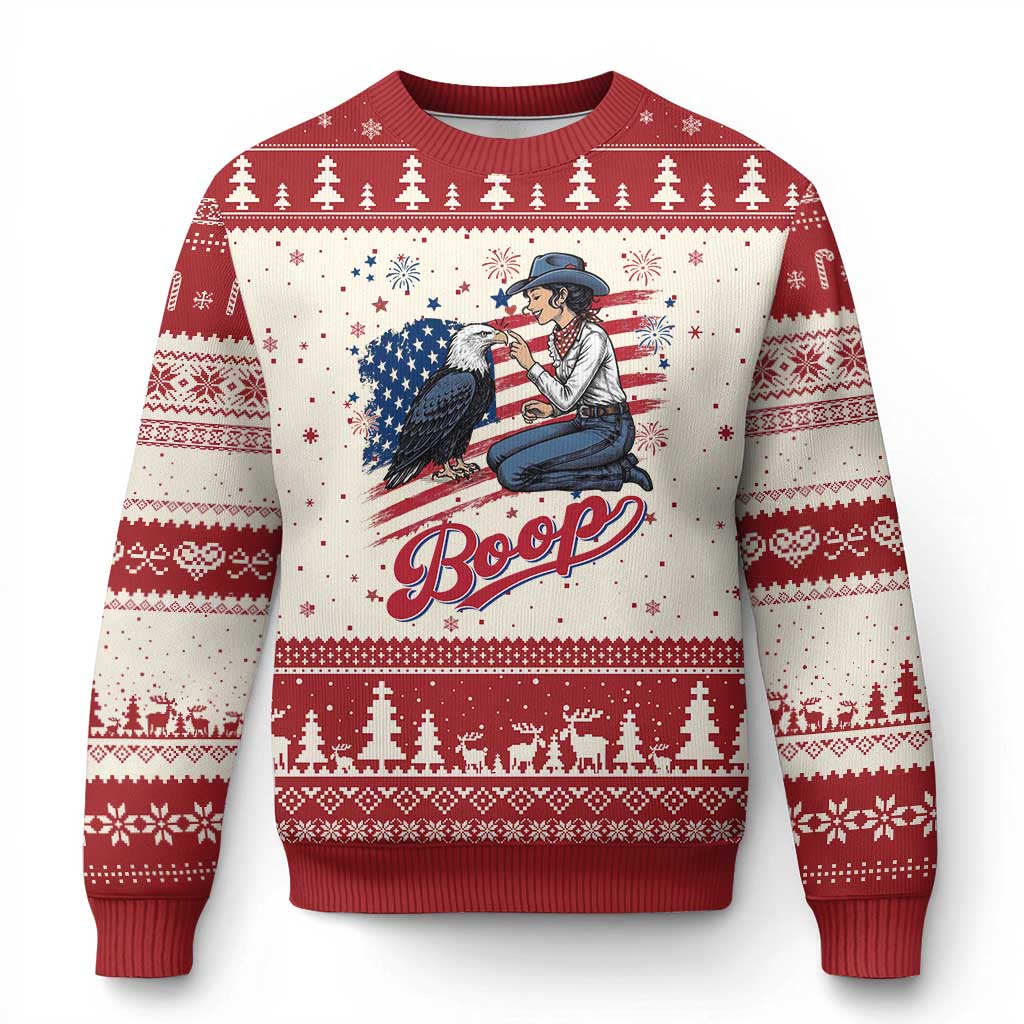 Boop Eagle Ugly Christmas Sweater Western Cowgirl Patriotic USA American 4th of July TS14 Beige Red Print Your Wear