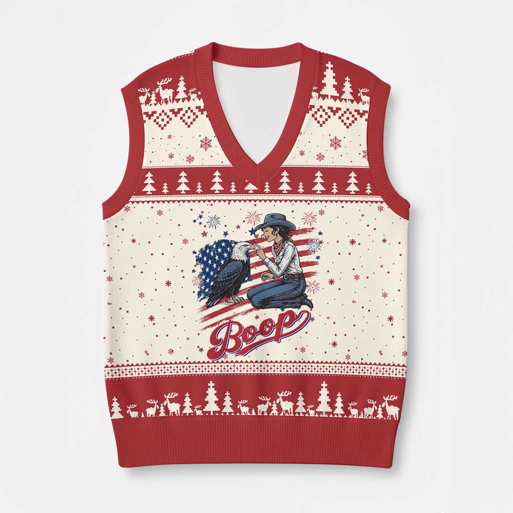 Boop Eagle V-Neck Knit Sweater Vest Western Cowgirl Patriotic USA American 4th of July