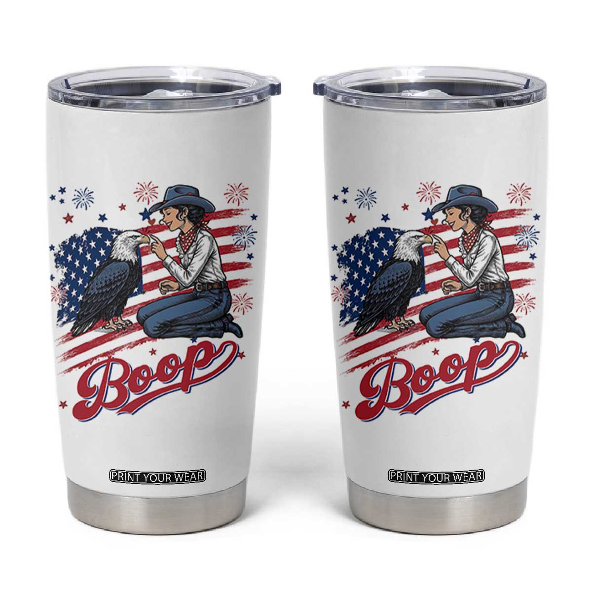 Boop Eagle Tumbler Cup Western Cowgirl Patriotic USA American 4th of July TS14 White Print Your Wear